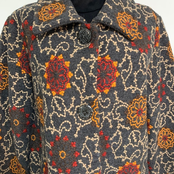 Geiger Austrian Mid-Length Embroidered Car Coat .100% Wool. Size L / European 45 - Picture 2 of 11